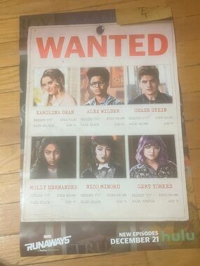 Marvel Runaways 'WANTED' Poster (Hulu serie) Original Disney 2018 NEW Last 13x20